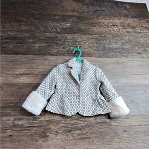 Janie and Jack Patterned Blazer with Faux Fur Cuffs